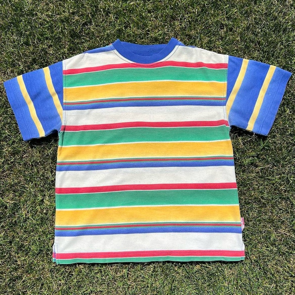 Colorful 90s Bugle Boy Striped Kids T-Shirt
